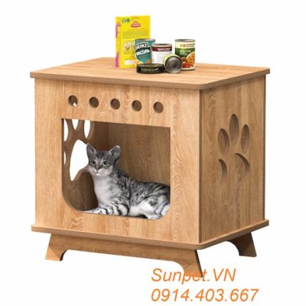Nhà gỗ cho mèo T40, chuồng mèo gỗ đẹp