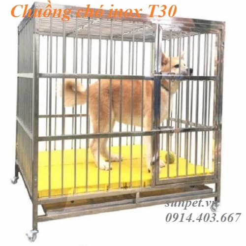 chuồng chó inox T30 có khay hứng chất thải