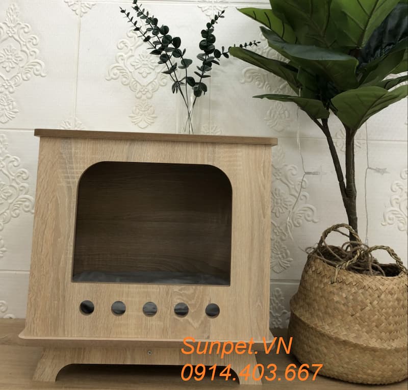 Nhà gỗ cho mèo T40 4 Nhà gỗ cho mèo T40, chuồng mèo gỗ đẹp