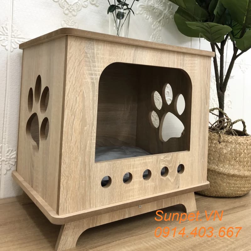 Nhà gỗ cho mèo T40 3 Nhà gỗ cho mèo T40, chuồng mèo gỗ đẹp